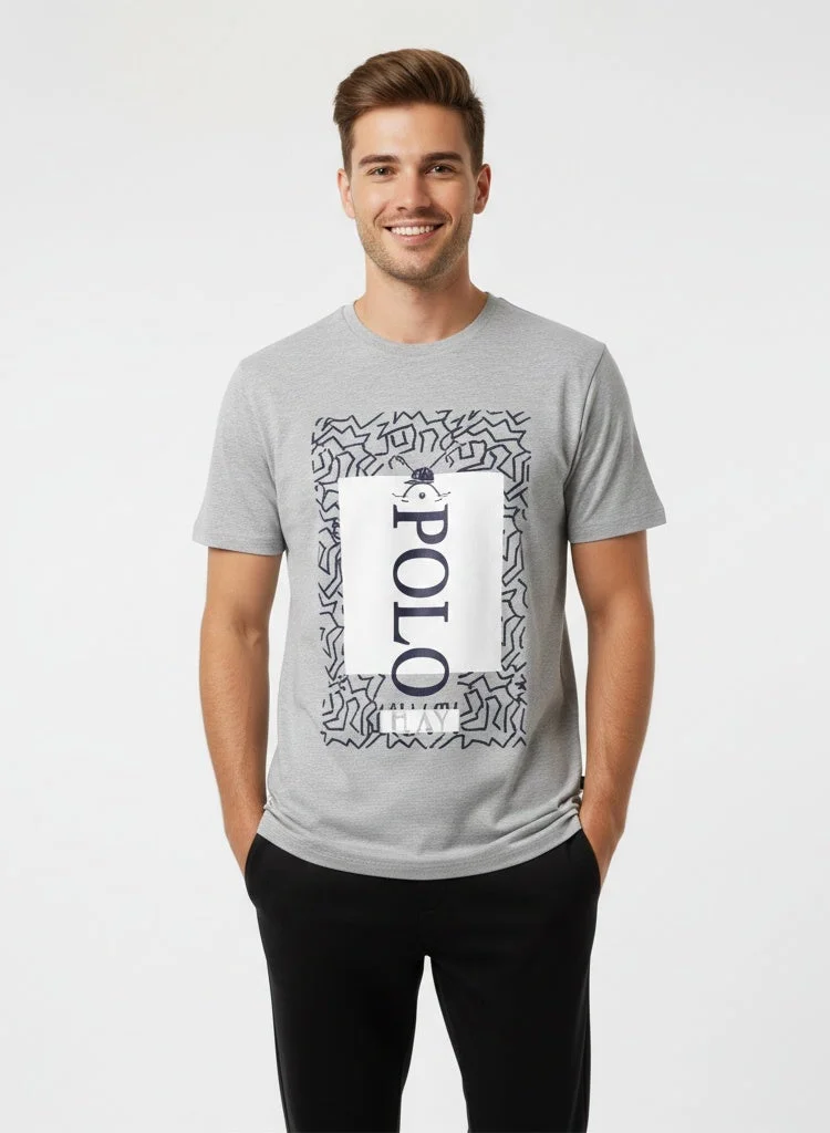 لعب البولو تيشيرت رجالي مطبوع - رمادي